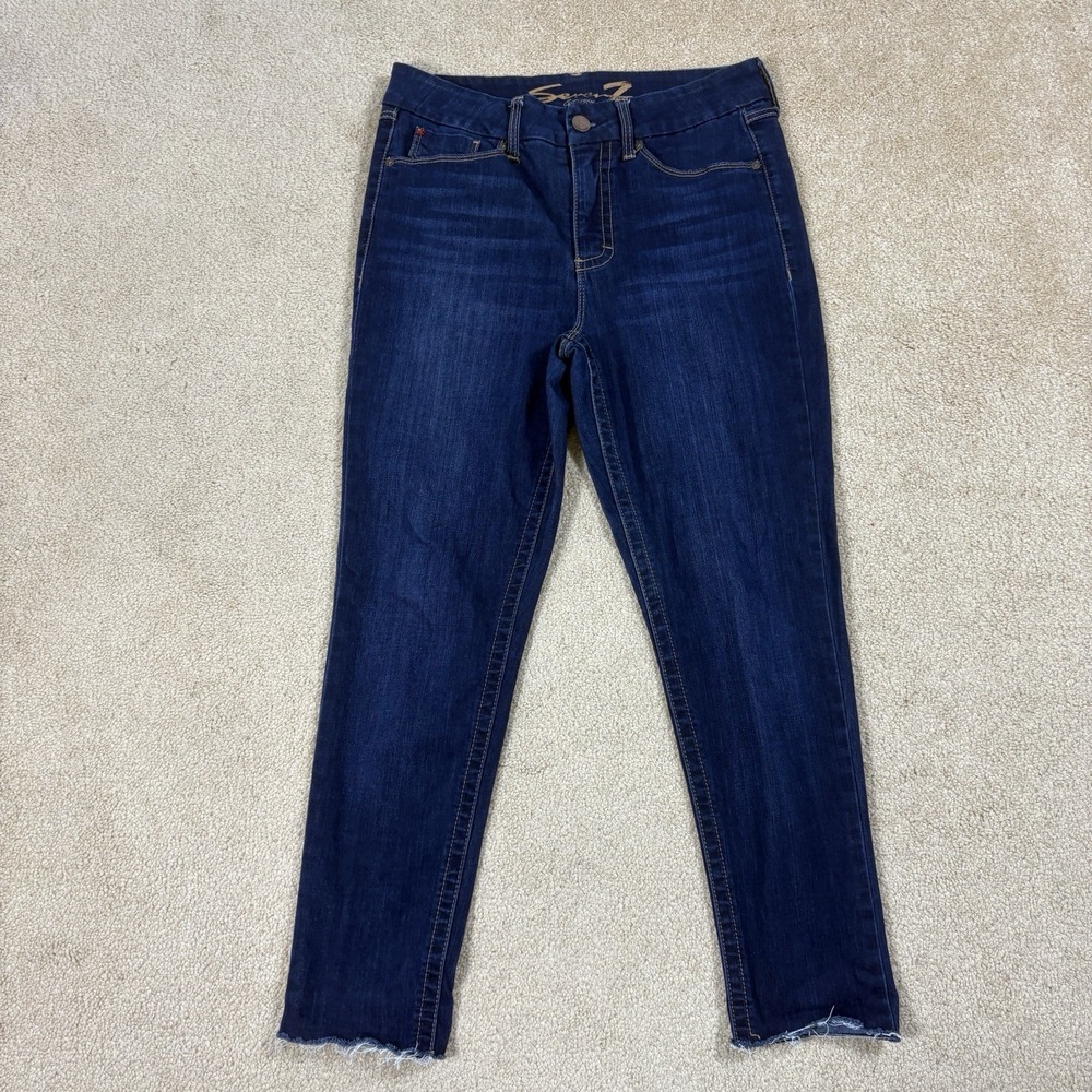 Seven 7 Skinny Jeans Women's Size 10 Dark Denim Ankle Stretch High Rise Raw Hem